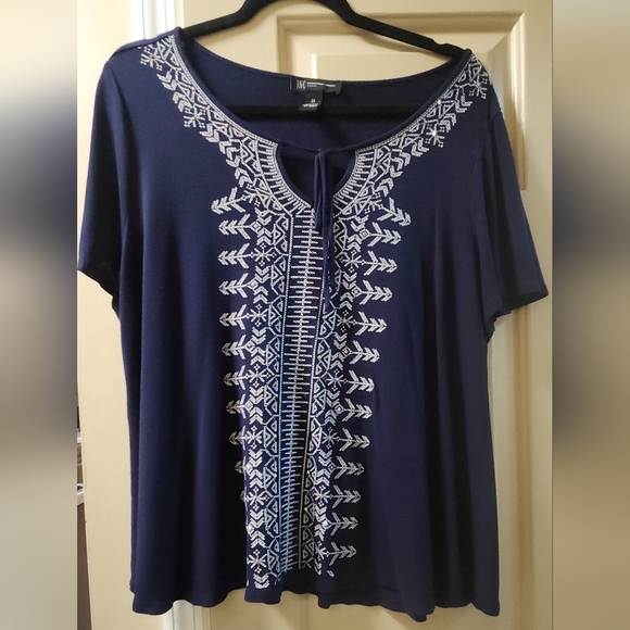 INC International Concepts Tops - INC International Concepts Blue Embroidered top woth Split neckline with tie